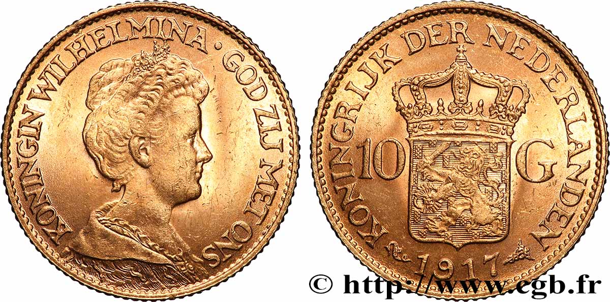 GOLD, PALLADIUM & PLATINUM INVESTMENT 10 Gulden, 3e type 1917 Utrecht AU 