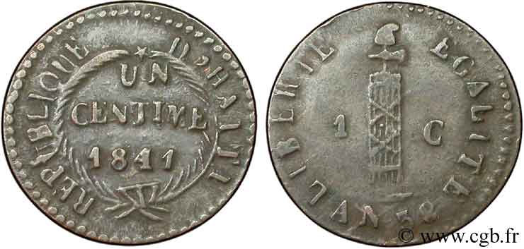 HAITI 1 Centime faisceau, an 38 1841  q.BB 