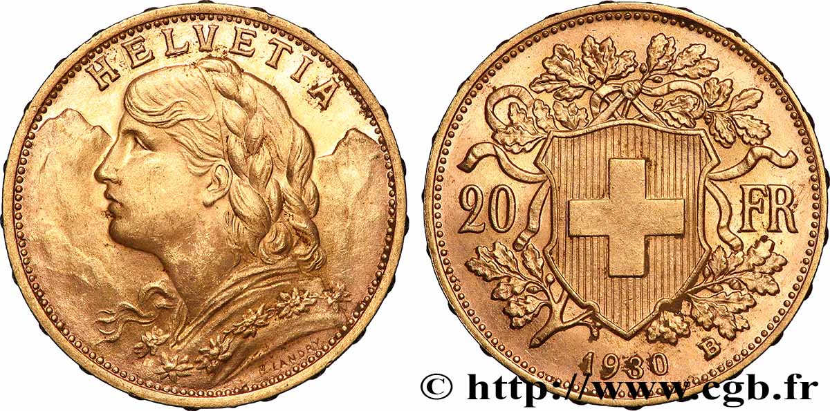 GOLD-, PALLADIUM- UND PLATIN-INVESTITIONEN 20 Francs &nbsp;Vreneli&nbsp; 1930 Berne VZ 