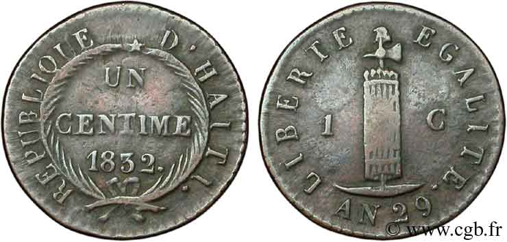 HAITI 1 Centime faisceau, an 29 1832  VF 