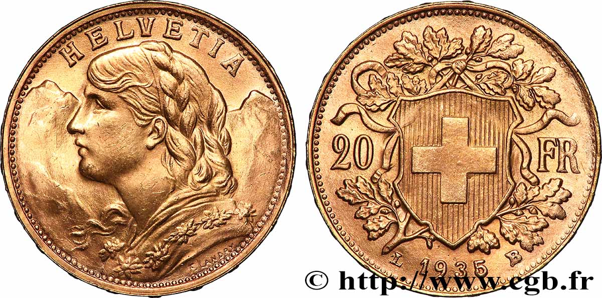 ORO, PALLADIO E PLATINO: INVESTIMENTI 20 Francs &nbsp;Vreneli&nbsp; 1935 Berne SPL 