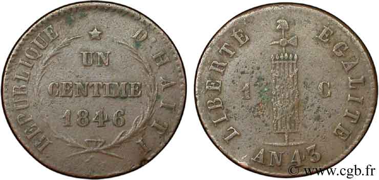 HAITI 1 Centime faisceau, an 43 1846  VF 