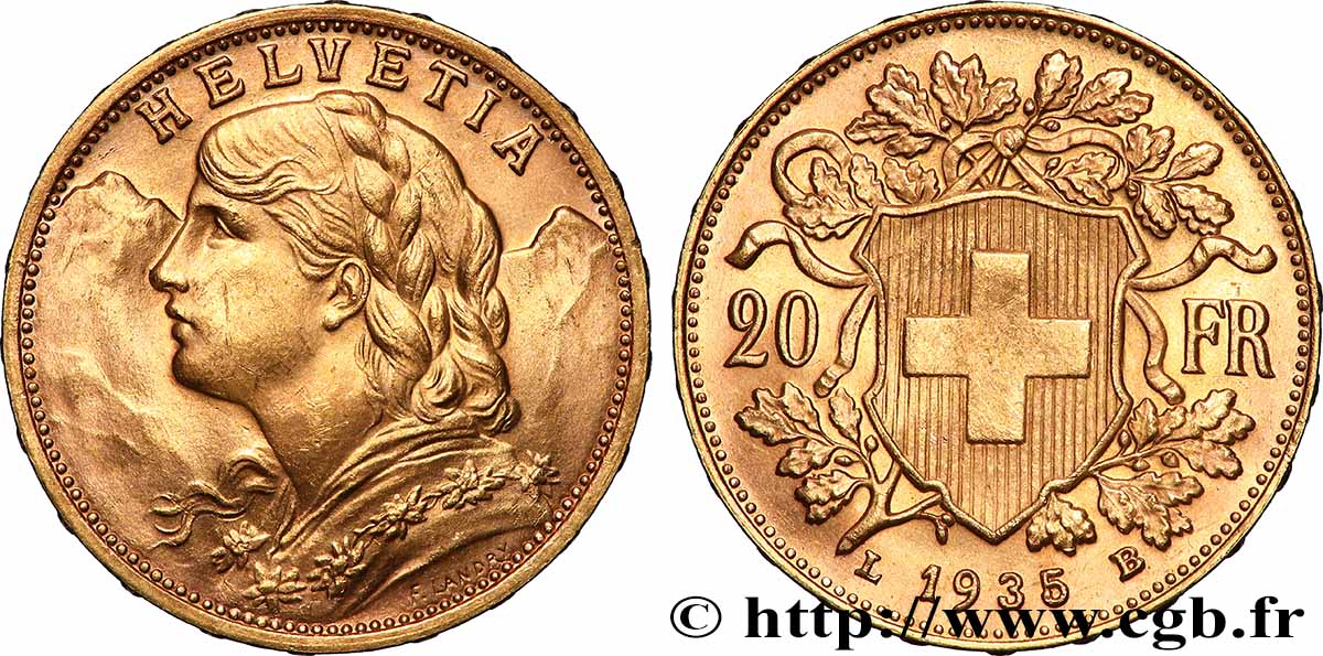 ORO, PALLADIO E PLATINO: INVESTIMENTI 20 Francs &nbsp;Vreneli&nbsp; 1935 Berne SPL 