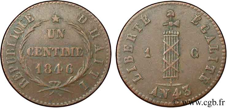HAITI 1 Centime faisceau, an 43 1846  SS 