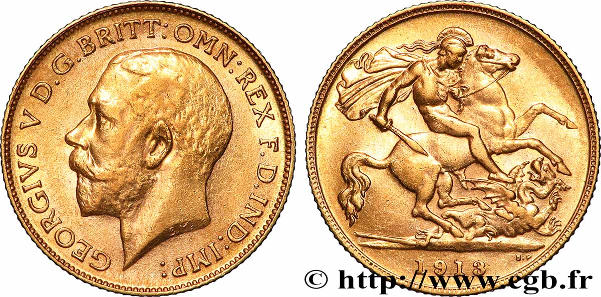 UNITED KINGDOM 1/2 Souverain Georges V 1913 Londres AU 