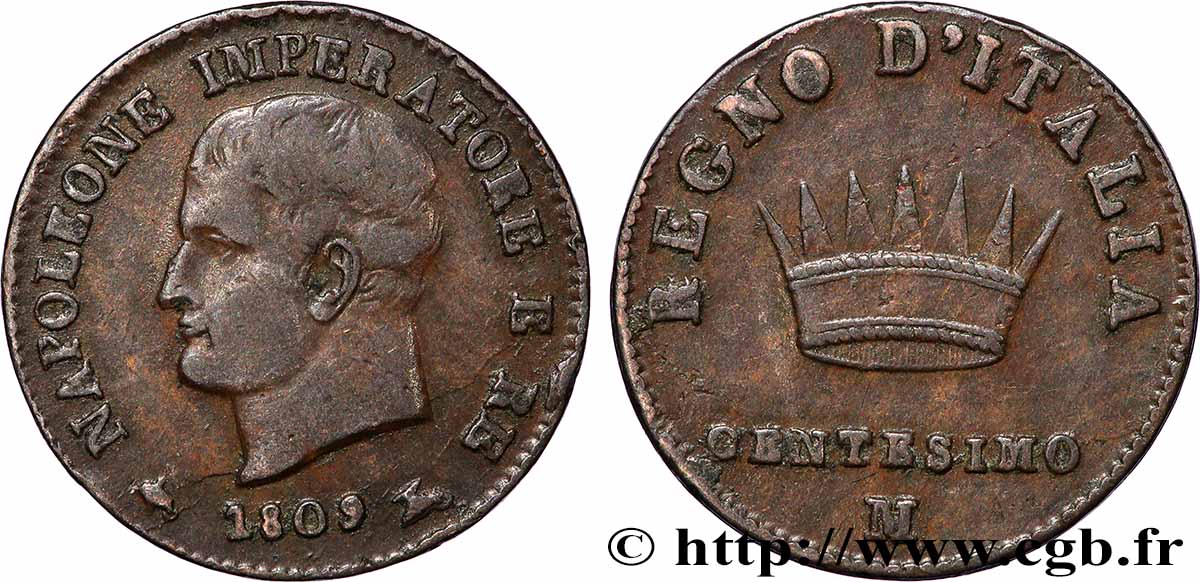 ITALY - KINGDOM OF ITALY - NAPOLEON I 1 Centesimo 1809 Milan XF 