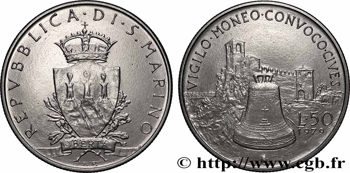 SAINT-MARIN 50 Lire emblème / cloche 1979 Rome SPL 