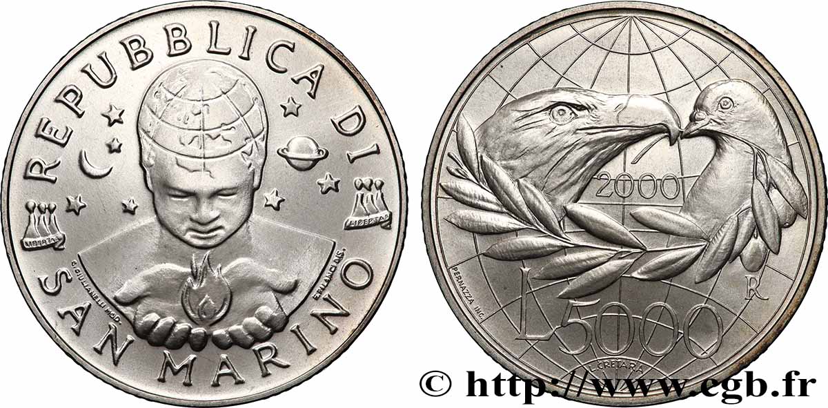 SAN MARINO 5000 Lire Enfants de l’Univers 2000 Rome FDC 