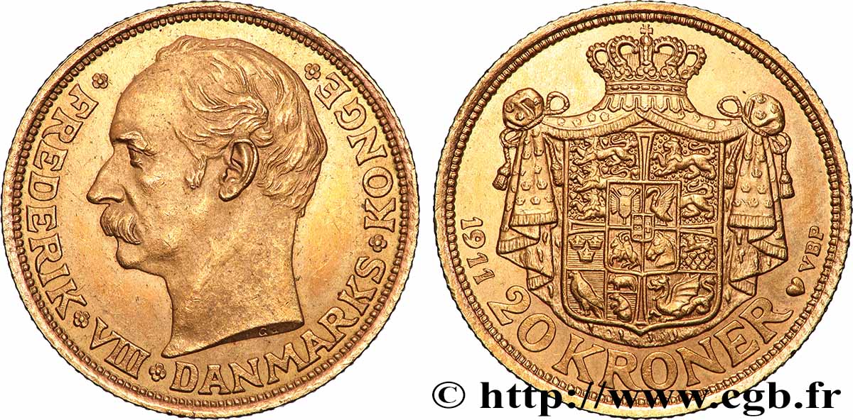 DANEMARK 20 Kroner Frédéric VIII 1911 Copenhague SPL 