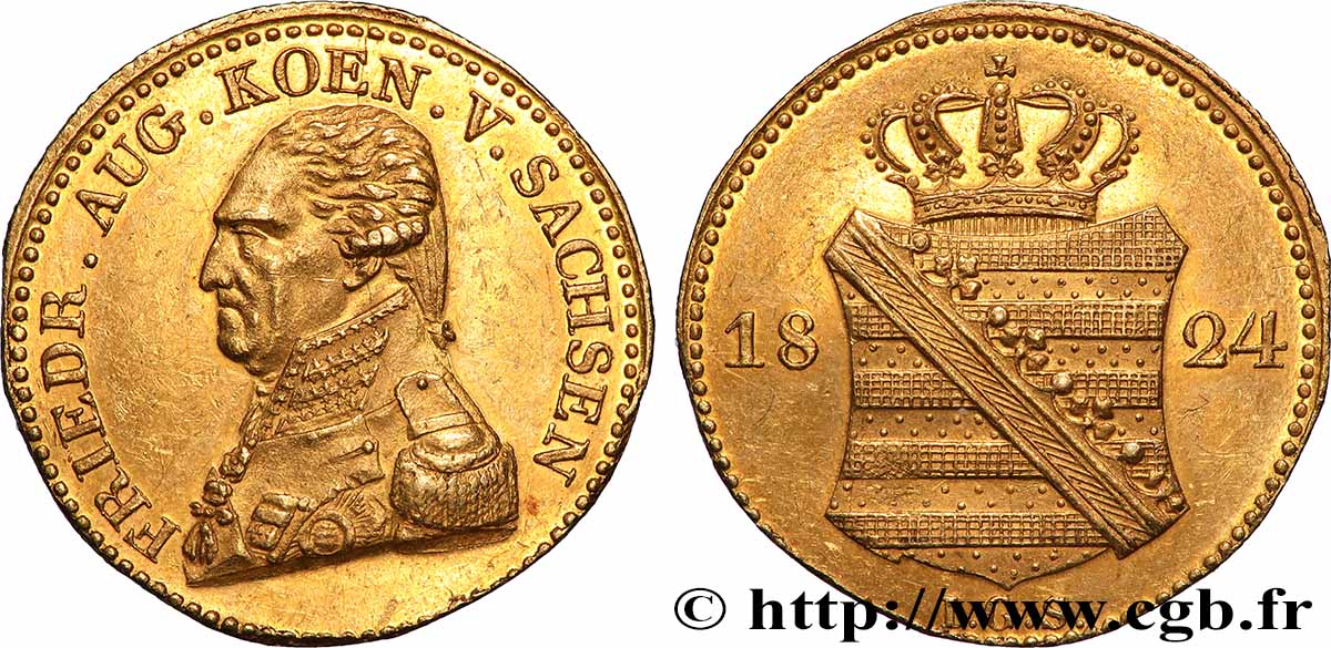 ALLEMAGNE - ROYAUME DE SAXE - FRÉDÉRIC-AUGUSTE 1 Ducat 1824 Dresde SPL 