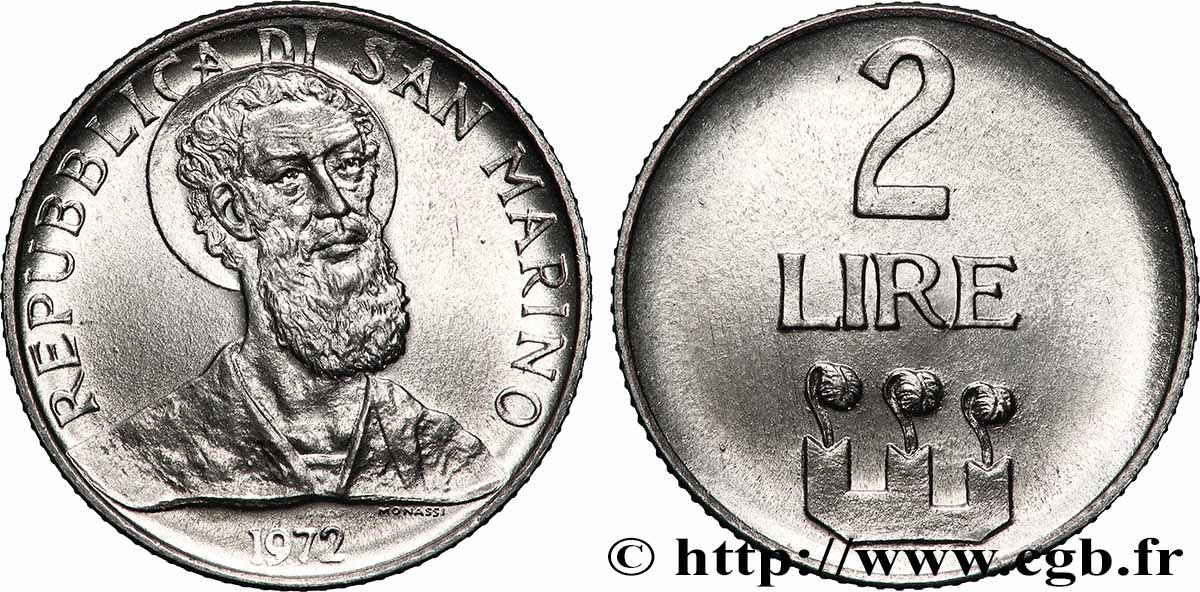 SAN MARINO 2 Lire Saint Marin 1972 Rome - R MS 