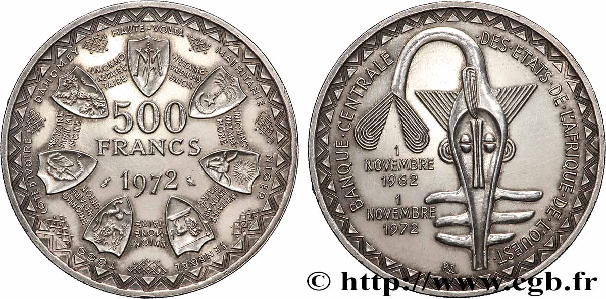 ÉTATS DE L&nbsp;AFRIQUE DE L&nbsp;OUEST (BCEAO) 500 Francs BCEAO 1972 Paris SUP 