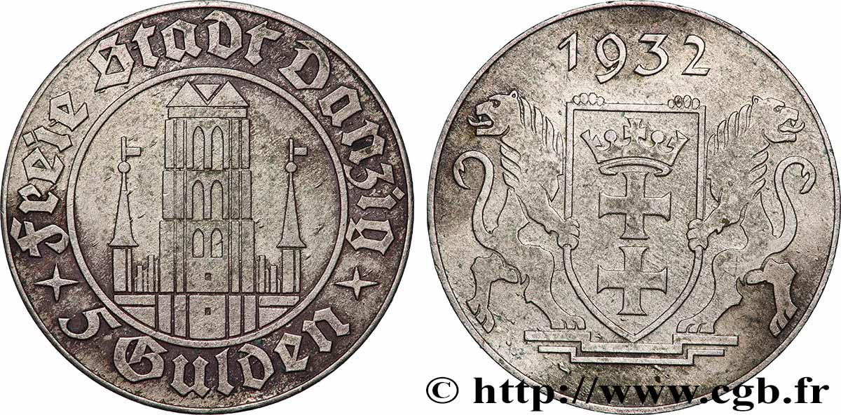 DANTZIG - VILLE LIBRE DE DANTZIG 5 Gulden 1932 Dantzig TTB+ 