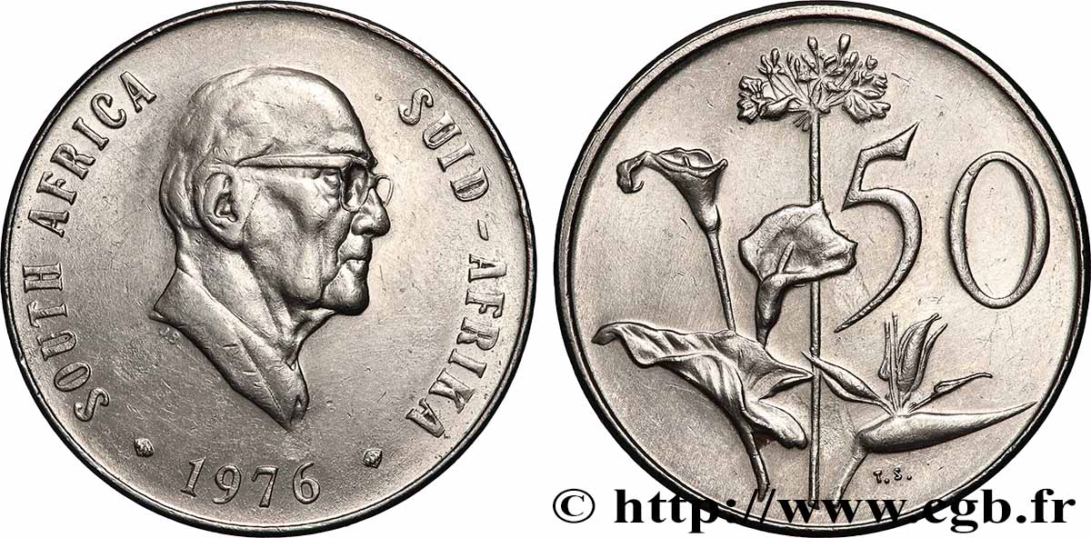 SUDÁFRICA 50 Cents président Jacobus Johannes Fouché 1979  EBC 