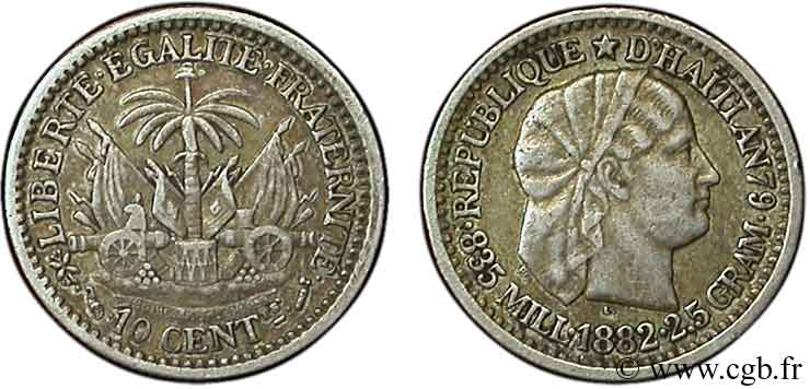 HAITI 10 Centimes emblème “Liberté créole” de Roty 1882 Paris fVZ 