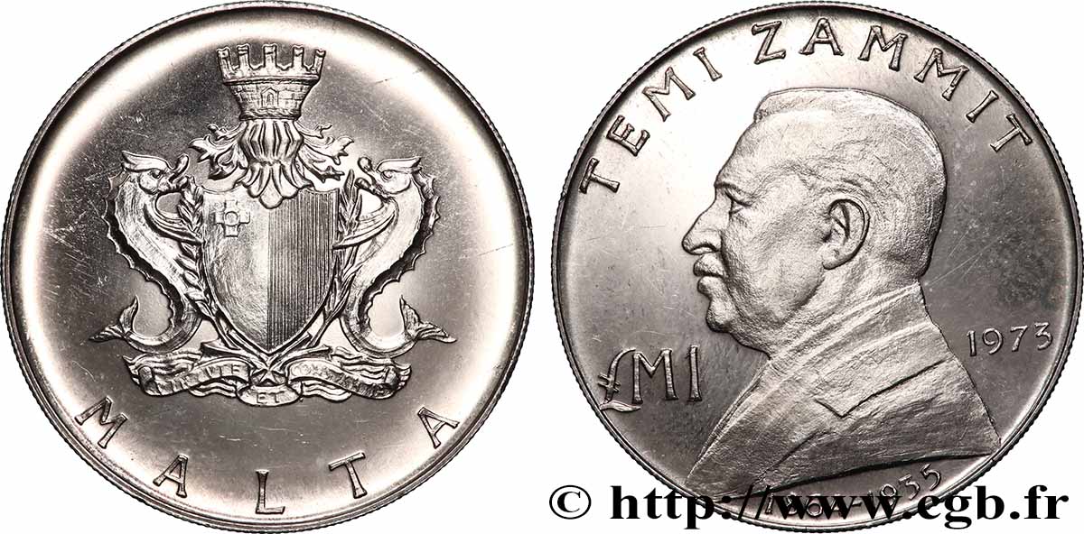 MALTE 1 Livre Proof Sir Temi Zammit 1973 Valleta SUP 