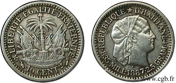 HAITI 10 Centimes emblème “Liberté créole” de Roty 1887 Paris SS 