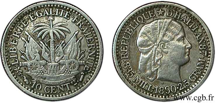 HAITI 10 Centimes emblème “Liberté créole” de Roty 1890 Paris XF 