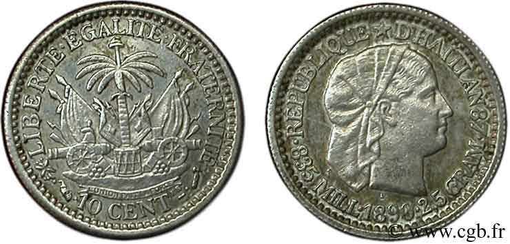 HAITI 10 Centimes emblème “Liberté créole” de Roty 1890 Paris EBC 