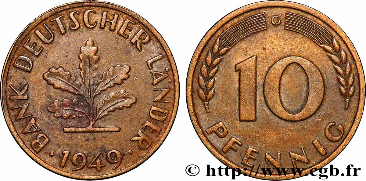 GERMANIA 10 Pfennig “Bank deutscher Länder” 1949 Karlruhe - G q.SPL 