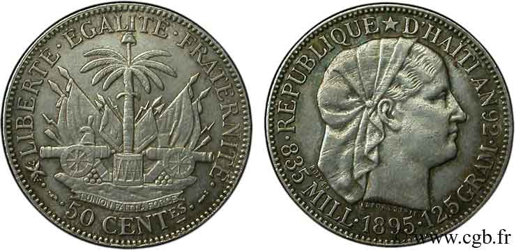 HAITI 50 Centimes emblème “Liberté créole” de Roty 1895 Paris MBC+ 