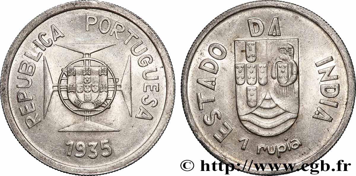 INDE PORTUGAISE 1 Rupia République Portugaise 1935 Lisbonne SUP 