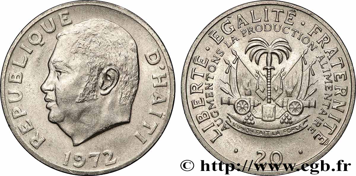 HAITI 20 Centimes FAO Jean-Claude Duvalier 1972 San Francisco EBC 