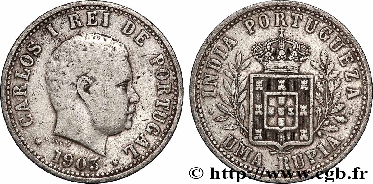 INDIA PORTUGUESA 1 Rupia Charles Ier (Carlos) 1903 Lisbonne BC+ 