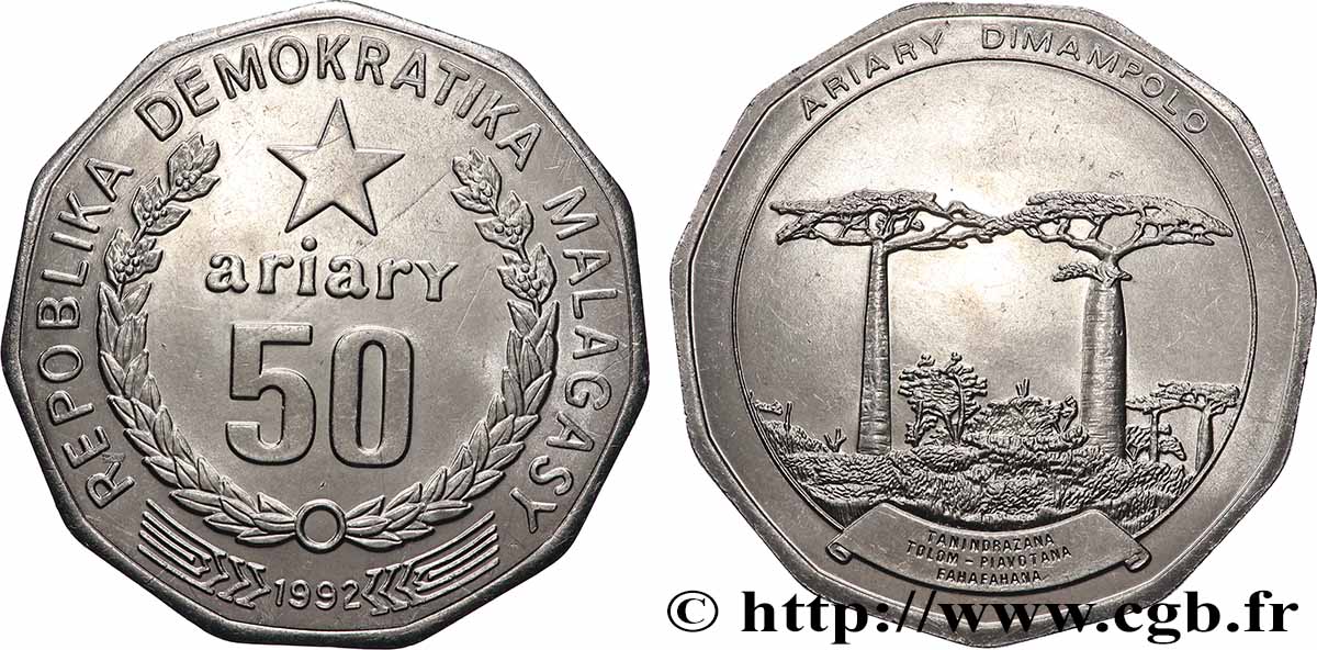 MADAGASCAR 50 Ariary Républiqu Démocratique de Madagascar baobabs 1992  EBC 