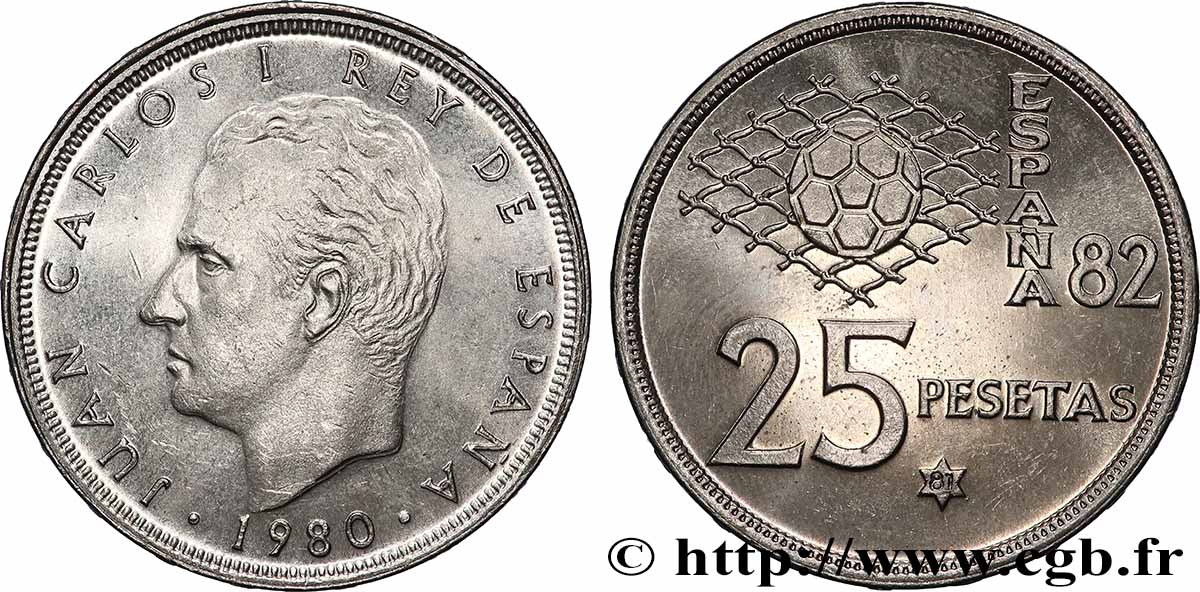 ESPAGNE 25 Pesetas Juan Carlos coupe du Monde de Football 1982 (81) 1980 Madrid SPL 