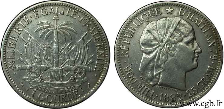 HAITI 1 Gourde emblème “Liberté créole” de Roty 1882 Paris SS 