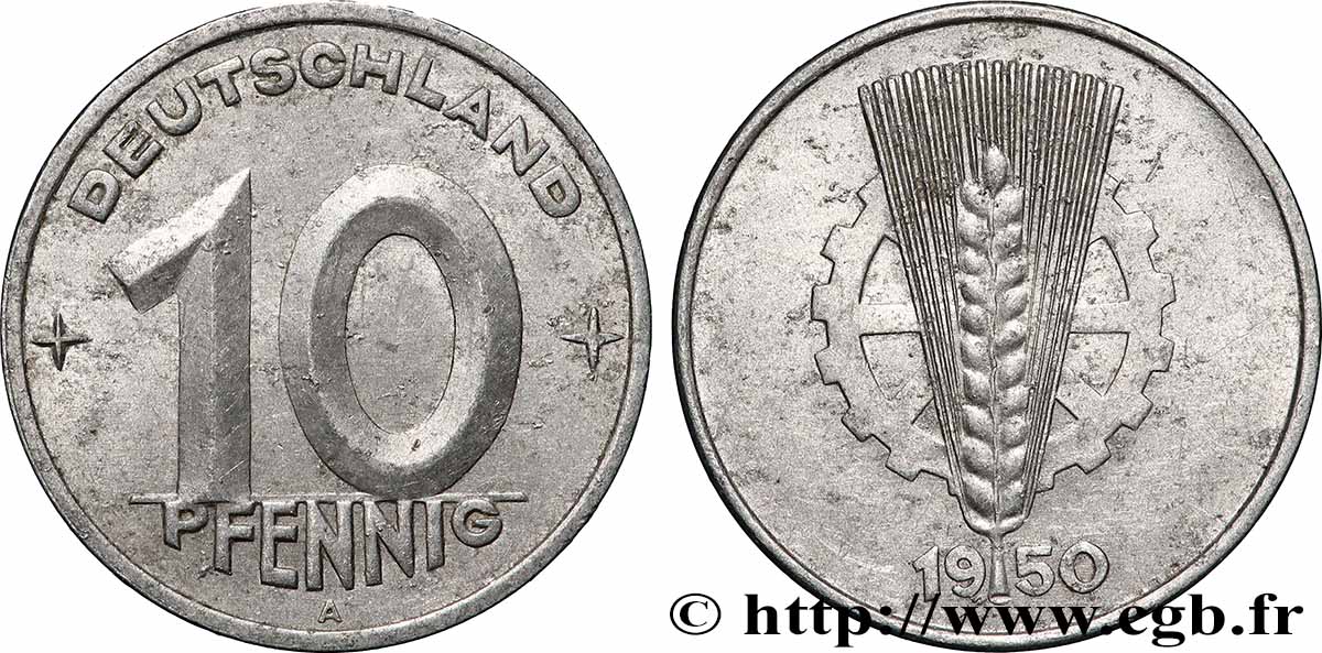 ALLEMAGNE RÉPUBLIQUE DÉMOCRATIQUE 10 Pfennig type Deutschland 1950 Berlin TTB 