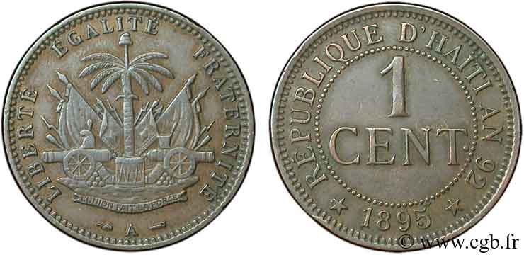 HAITI 1 Centime emblème 1895 Paris AU 