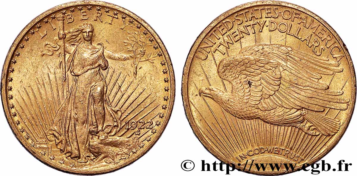 GOLD-, PALLADIUM- UND PLATIN-INVESTITIONEN 20 Dollars &nbsp;Saint-Gaudens” 1922 Philadelphie fVZ 