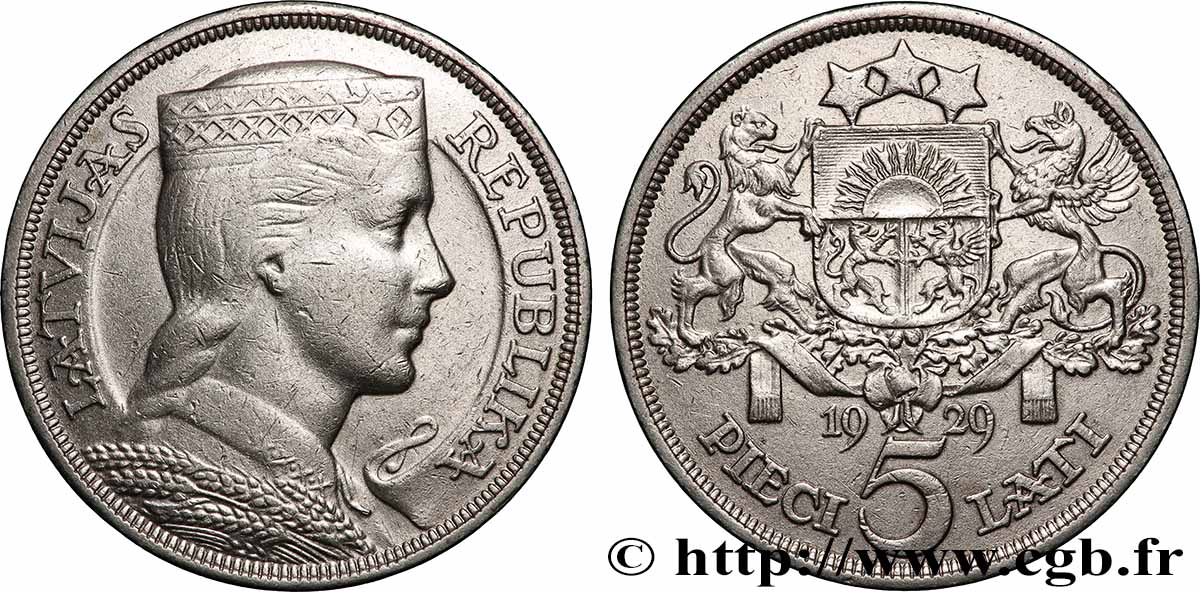 LETTONIE 5 Lati 1929 Londres TTB 