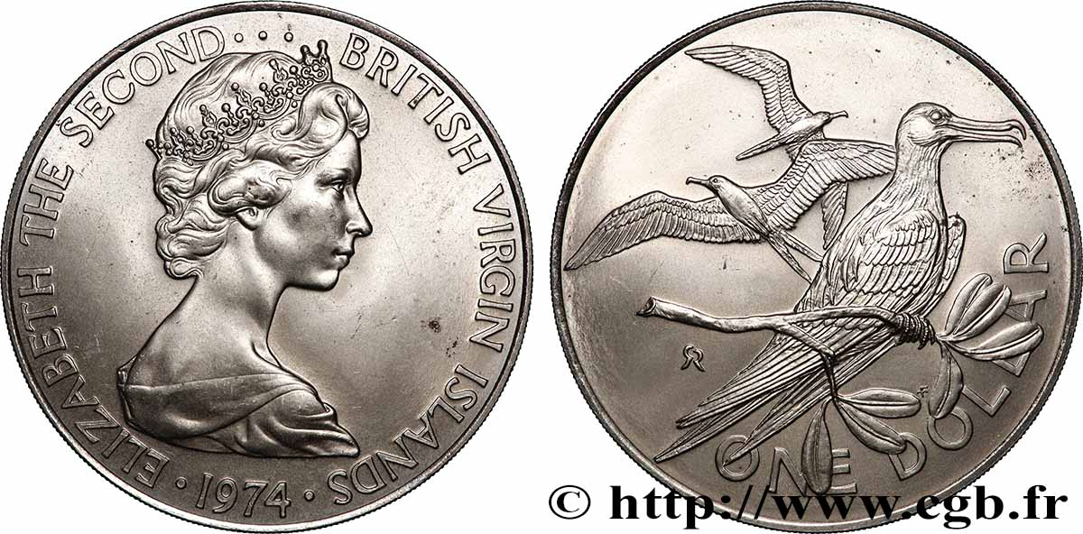 ISLAS VíRGENES BRITáNICAS 1 Dollar Elisabeth II Frégates superbes  1976 Franklin Mint EBC 