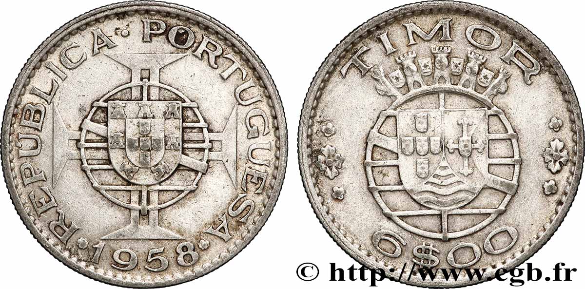 TIMOR 6 Escudos Colonie Portugaise 1958 Lisbonne TTB+ 