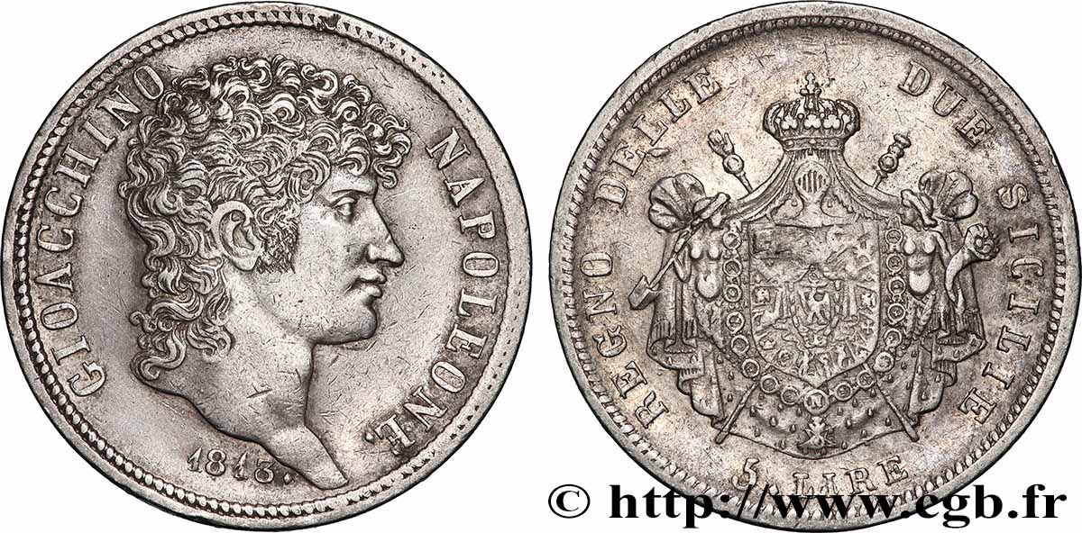 ITALIE - ROYAUME DE NAPLES - JOACHIM MURAT 5 Lire 1813 Naples TTB+ 