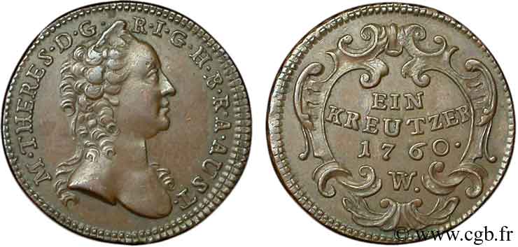 AUSTRIA 1 Kreutzer Marie-Thérèse 1765 Breslau - W AU 