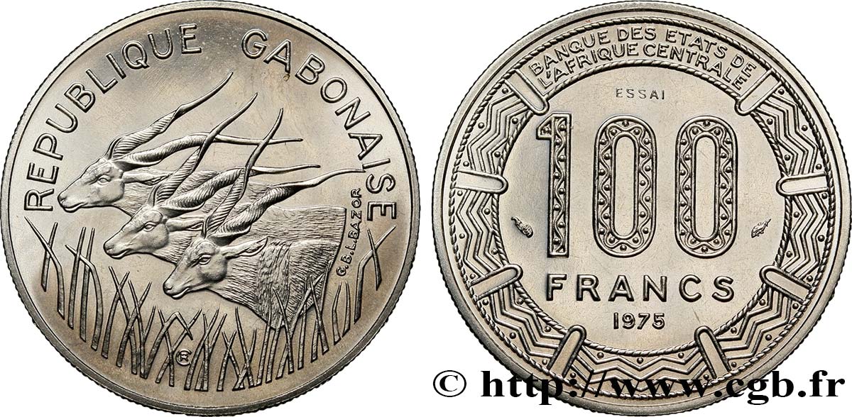 GABUN Essai de 100 Francs antilopes type “BEAC” 1975 Paris fST 