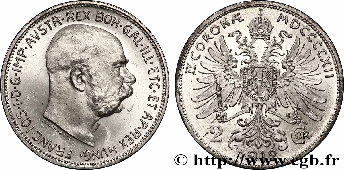 AUTRICHE 2 Corona François-Joseph Ier 1912  SPL 