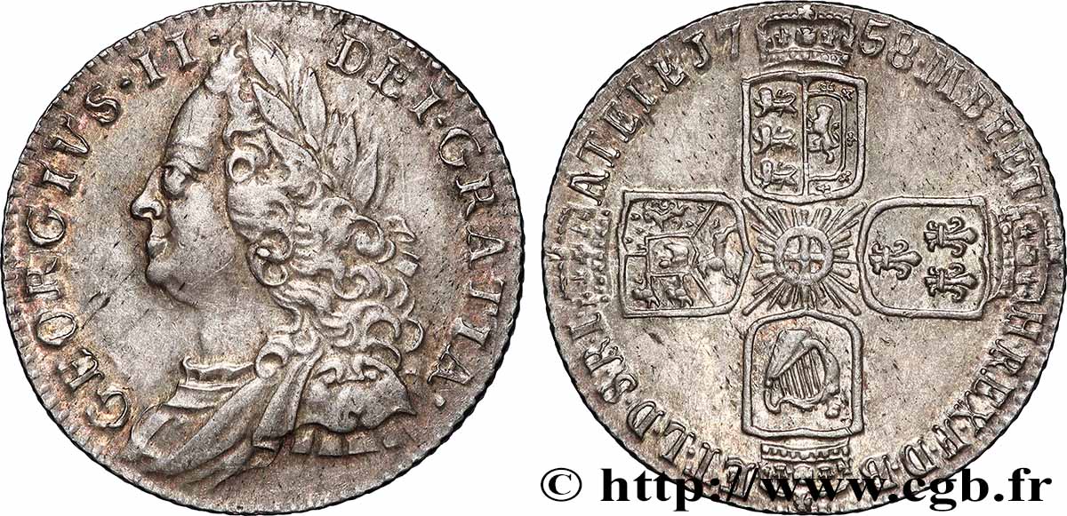 REGNO UNITO 6 Pence Georges II 1758  SPL 