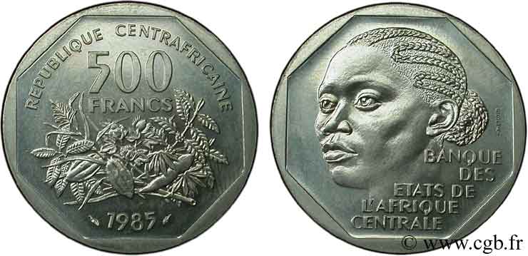 REPUBBLICA CENTRAFRICANA Essai de 500 Francs femme africaine 1985 Paris MS 