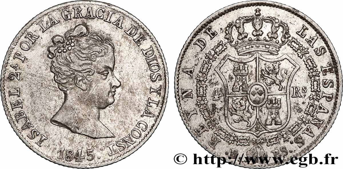 ESPAGNE 4 Reales Isabelle II 1845 Madrid TTB 