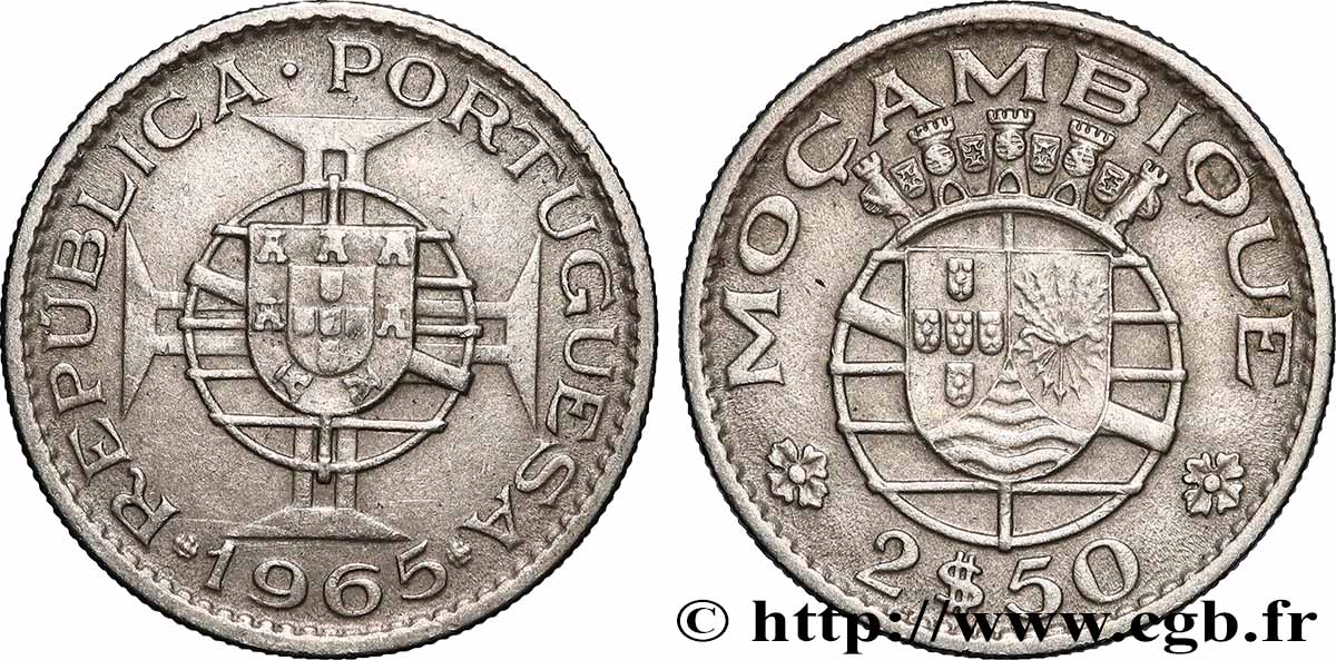 MOZAMBIQUE 2 1/2 Escudos colonie portugaise du Mozambique 1965 Lisbonne XF 