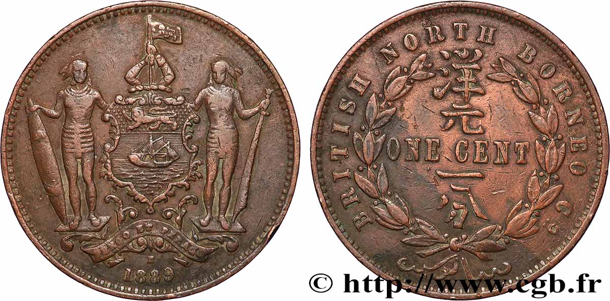 MALAYSIA - BRITISH NORTH BORNEO 1 Cent 1889 Birmingham AU 