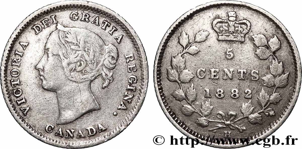CANADA 5 Cents Victoria 1882 Heaton XF 