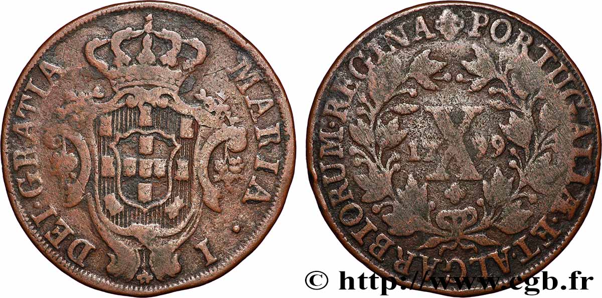 PORTUGAL - MARIA I 10 Réis  1799 Lisbonne VF 