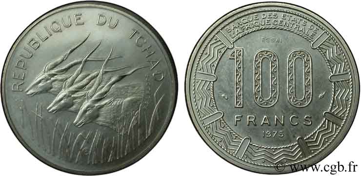 CHAD Essai 100 Francs type “BEAC”, antilopes 1975 Paris SC 