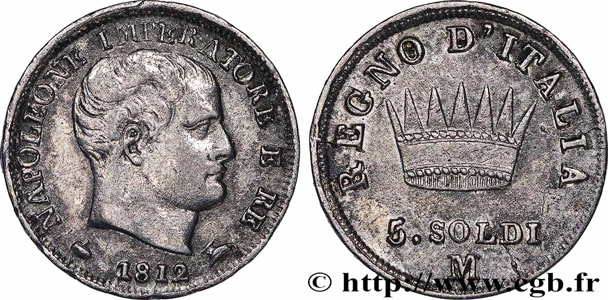 ITALIE - ROYAUME D&nbsp;ITALIE - NAPOLÉON Ier 5 Soldi  1812 Milan TTB 